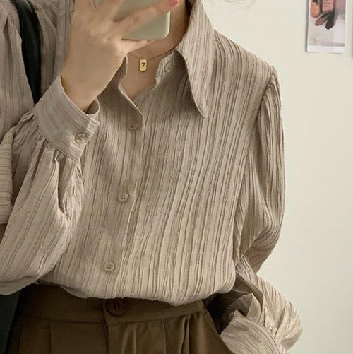 クレーププリーツワイドカラーシャツ9001036