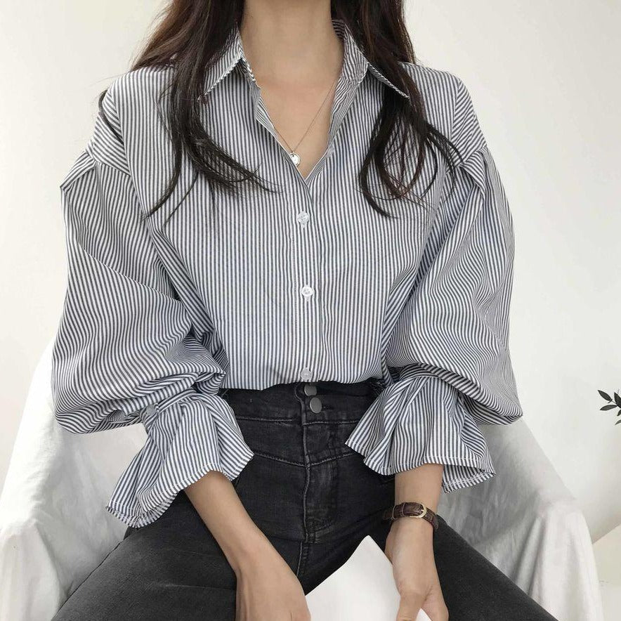 ボリュームスリーブストライプシャツ 0000252