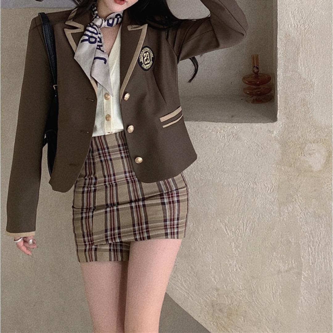 グレンチェックタイトミニスカート 0000823