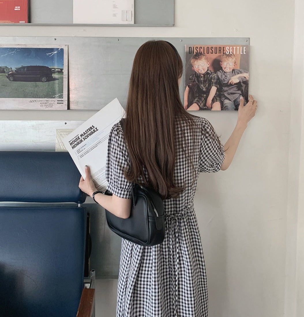 Vネックギンガムチェックワンピース 0000785