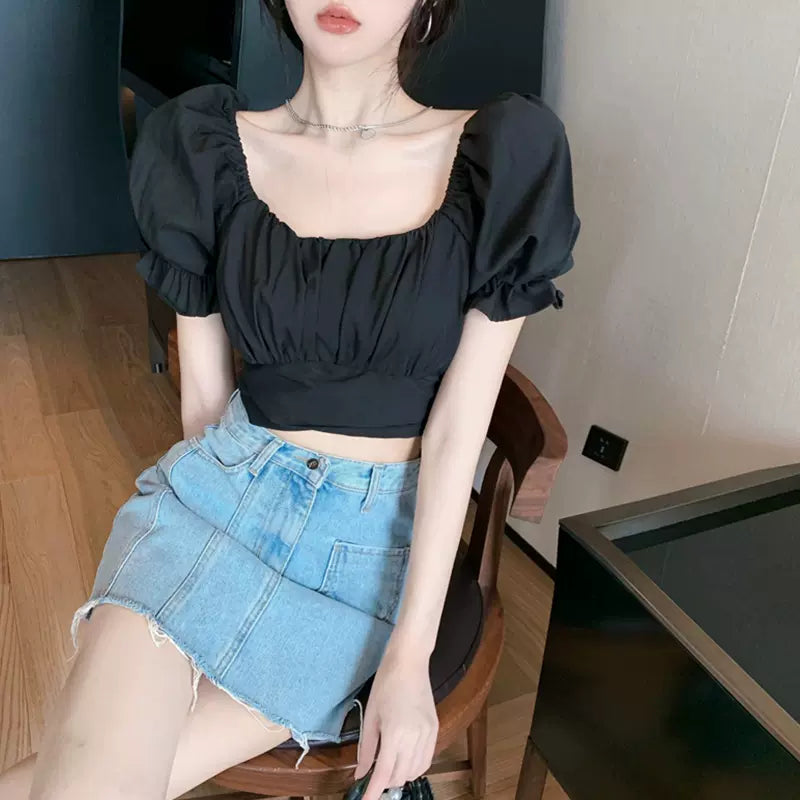 バックリボンパフスリーブショートトップス 9000870