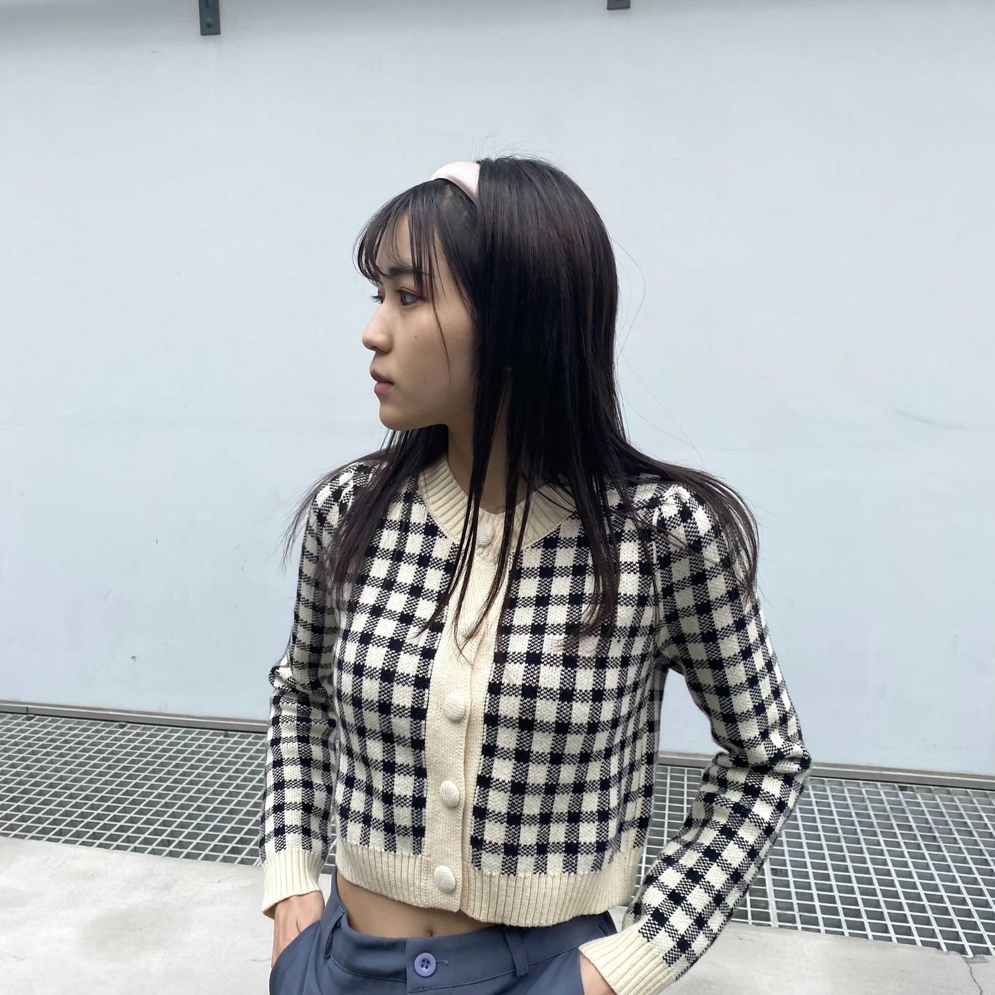 ショートチェックニットカーディガン 002122