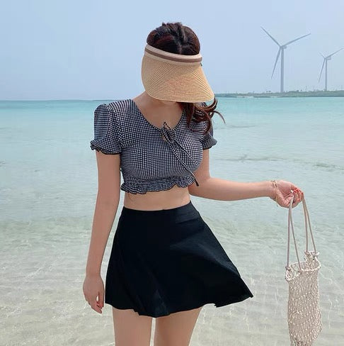 パフスリーブチェックスイムウェア 0000463