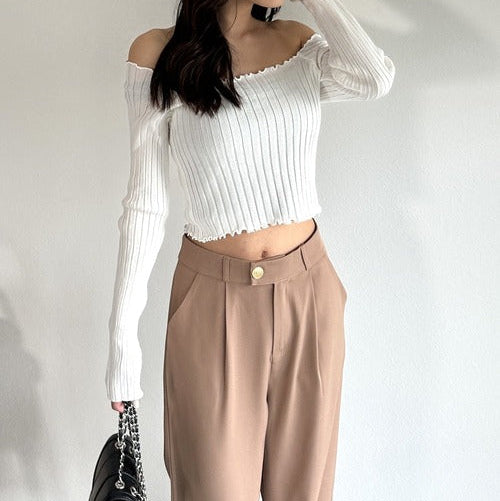 2wayネックメロウリブトップス 9001007