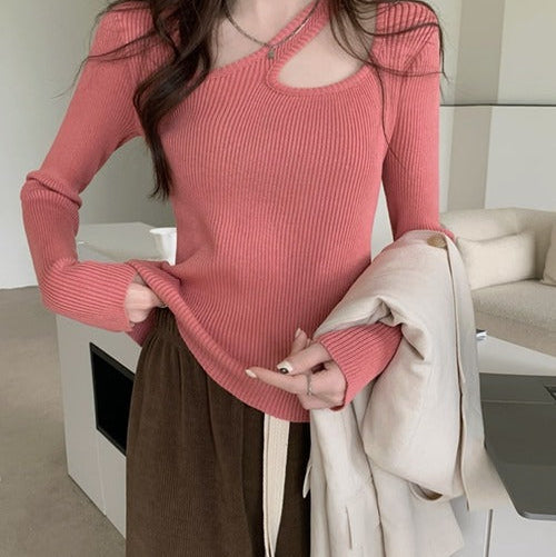 アシンメトリーリブニットトップス 9001016