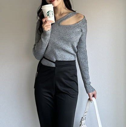 アシンメトリーリブニットトップス 9001016